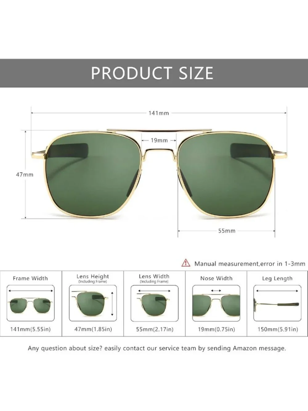 Men's Military Style Polarized Aviator Sunglasses with Bayonet Temples - UV